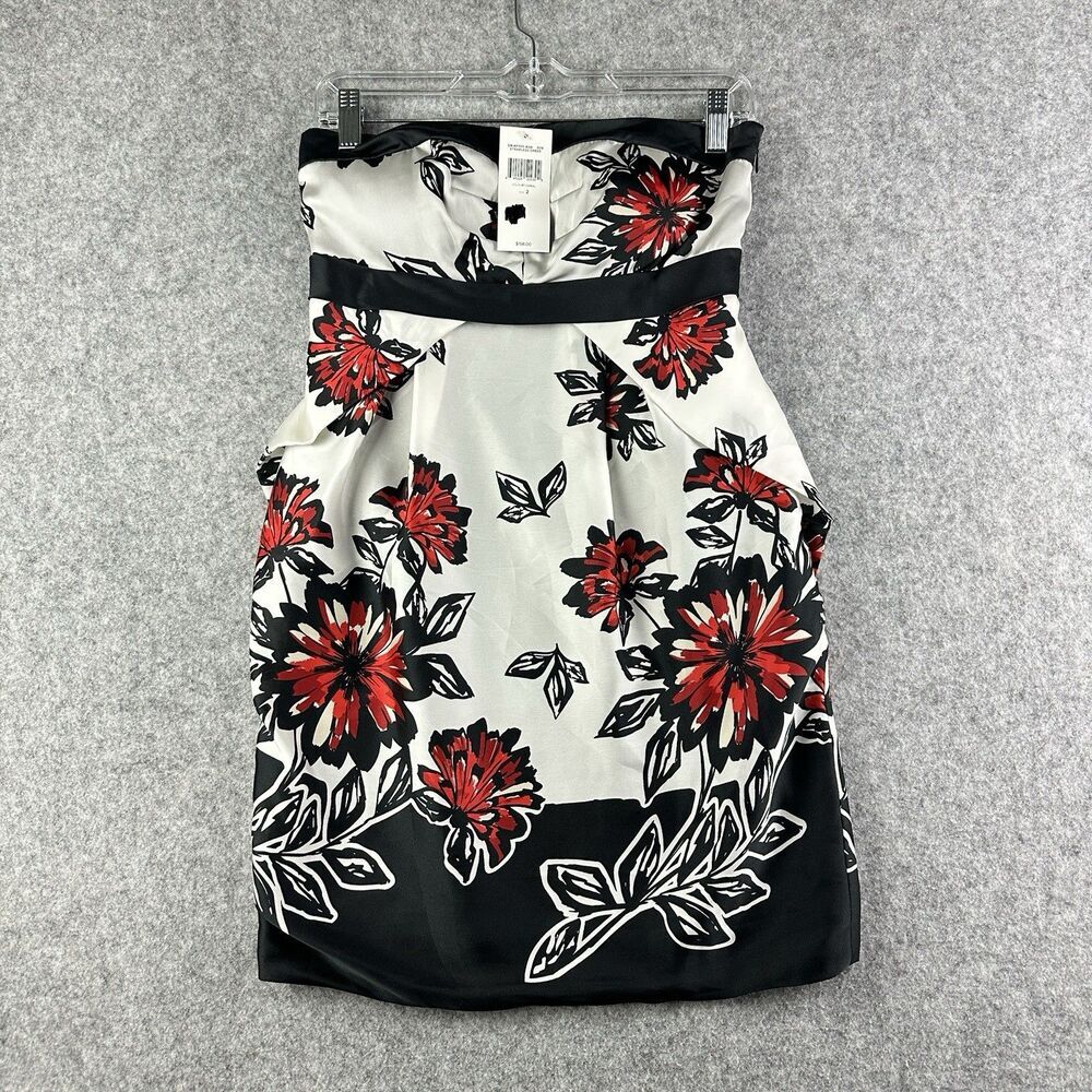 BCBG Paris Strapless Dress Womens 2 Floral Satin Y2K Whimsigoth Zip NEW $158